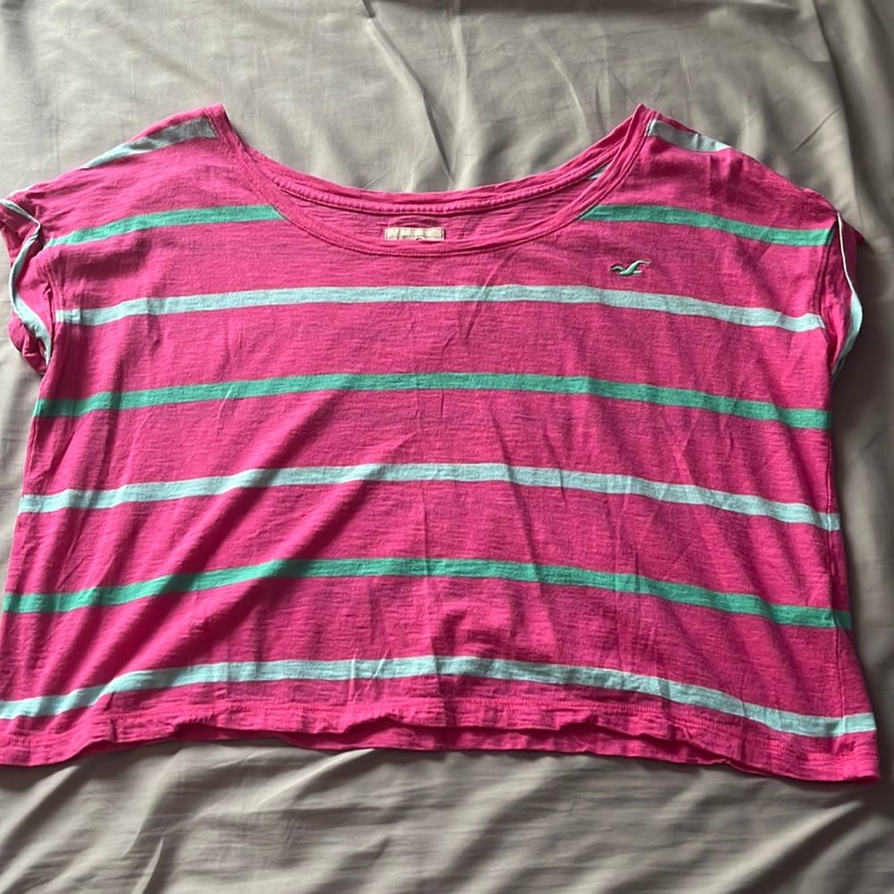 Hollister Cropped Pink Striped Tee
